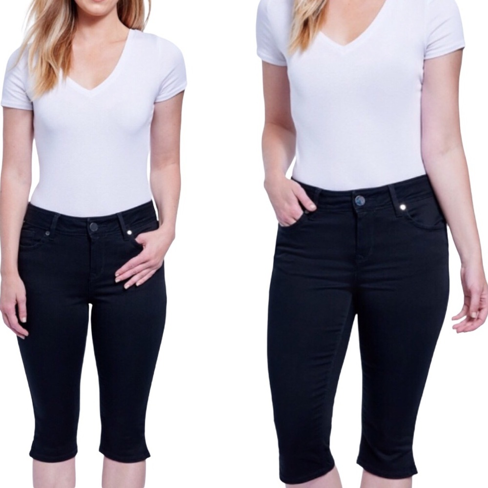 NWT SEVEN7 Mid Rise Skimmer Crop Booty-Shaper Jeans With Pockets Black Size 4